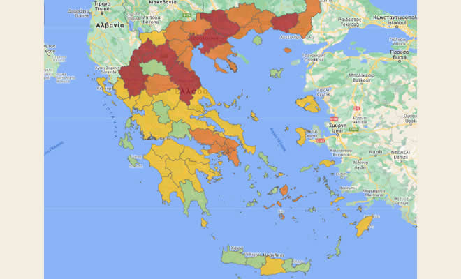 Covid-19: «Κιτρίνισε» όλη η Πελοπόννησος, πλην Λακωνίας