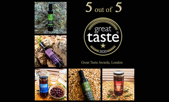 Πέντε στα πέντε στο Λονδίνο, στα Great Taste Awards 2020 για τους βιολογικούς ελαιώνες Σακελλαρόπουλου