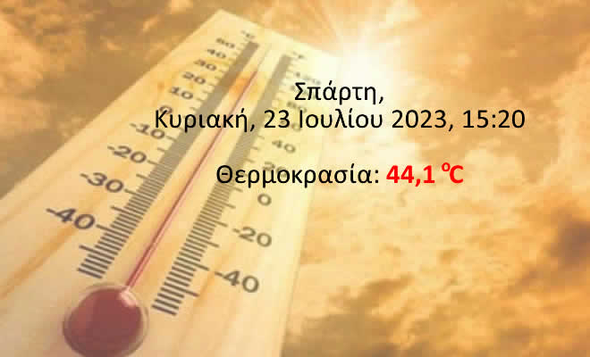 Στους 44,1 βαθμούς Κελσίου έφτασε σήμερα η θερμοκρασία στη Σπάρτη